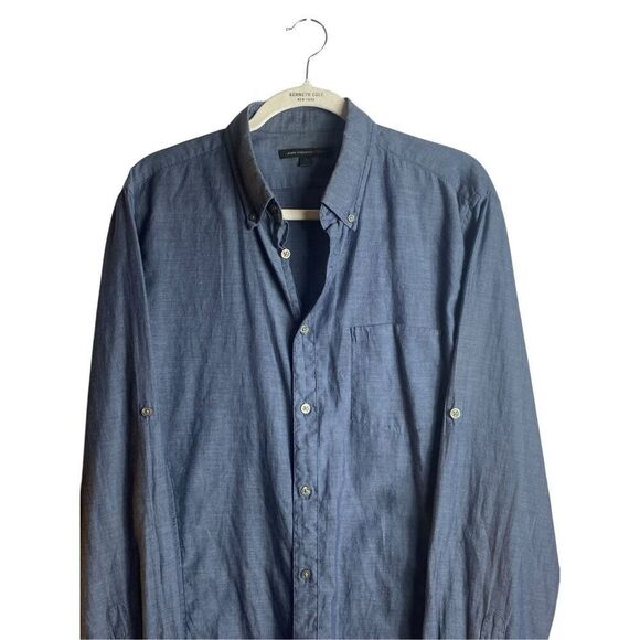 John Varvatos USA Mens Large Button Down Shirt Blue 100% Cotton Long Sleeve Casu - Picture 2 of 5